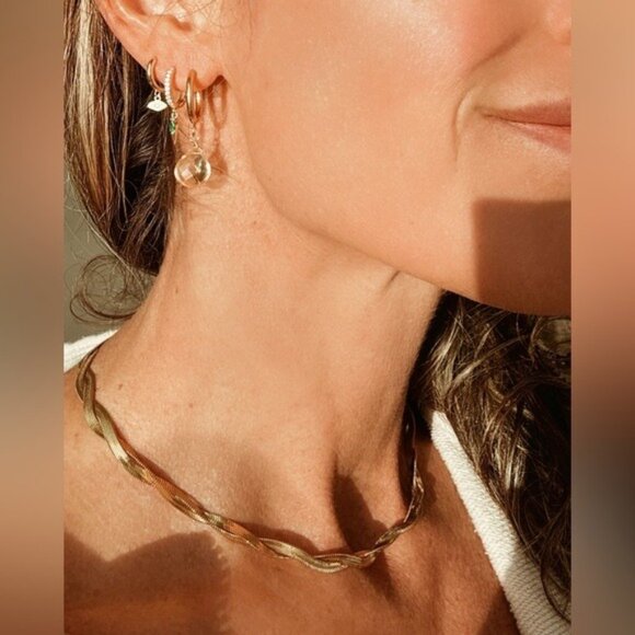 Gold Herringbone Twist Necklace Waterproof Necklace Gorgeous Layering Necklace - Picture 4 of 15